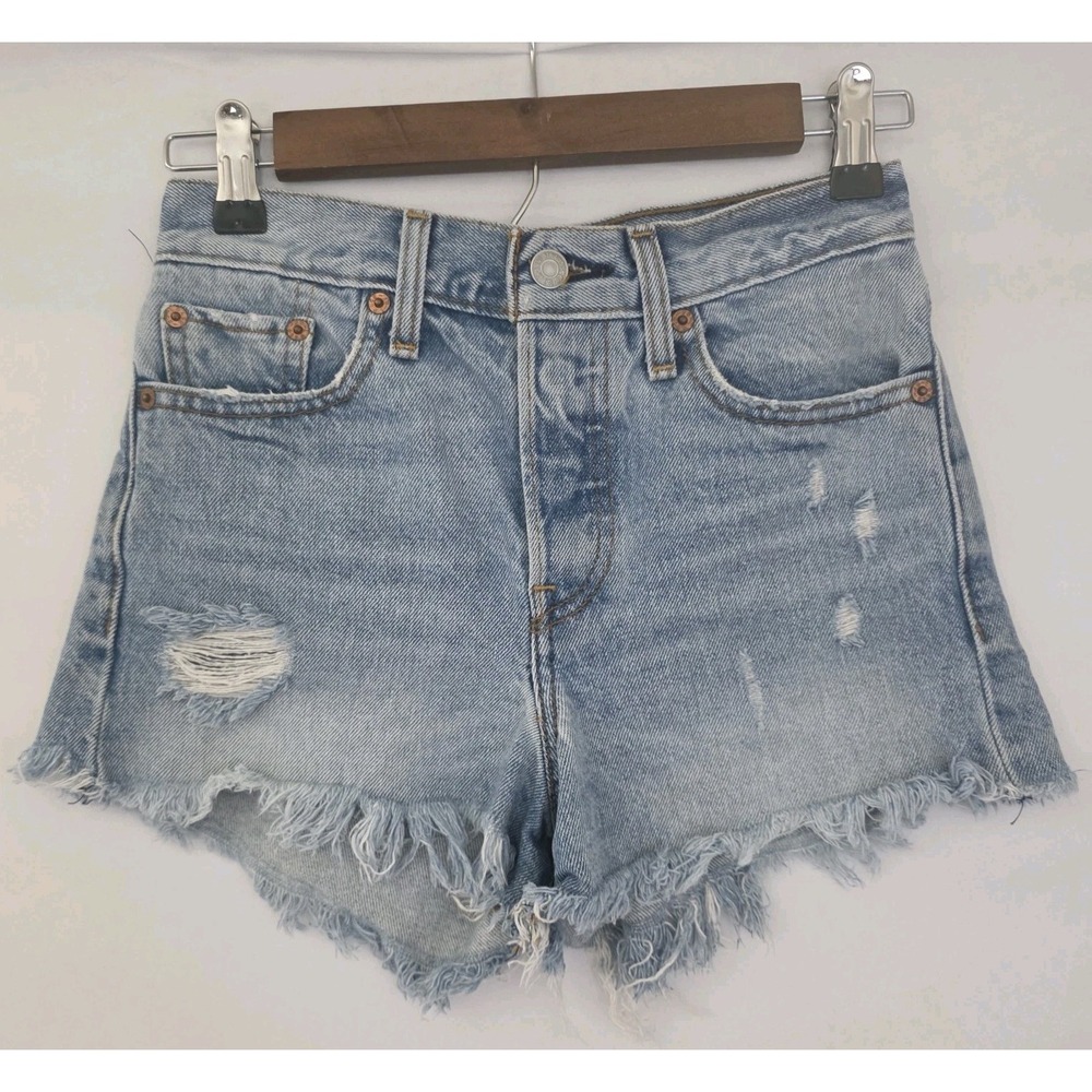 Levi's Wedgie Women's High Rise Cut Off Blue Denim Shorts Button Fly Size 25W